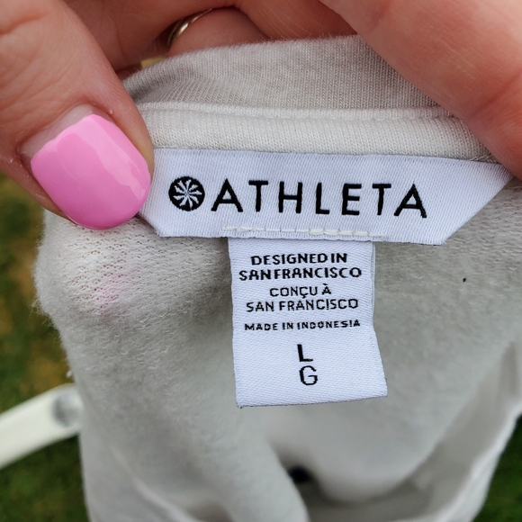 Athleta Gray and White Floral Women's Crewneck Fleece Pullover Sweatshirt EUC - Picture 7 of 15